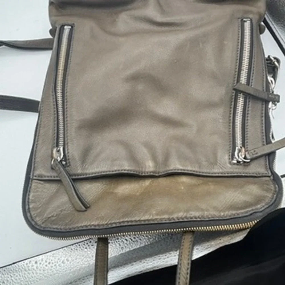 Margot Backpack Olive Green Leather School Zip Pocket Travel Fits 13